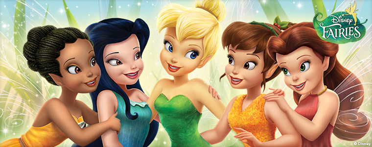 Tinkerbell and four other friends in Disney Fairies