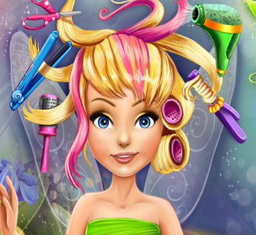 All the tools and accessories are tangled at the pixie's hair.