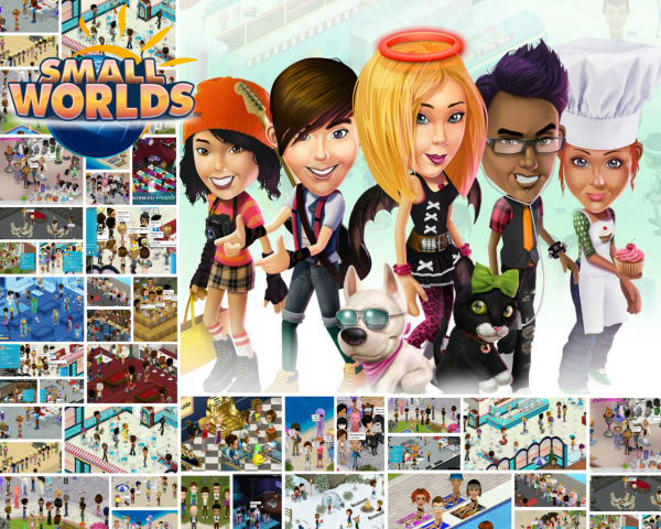 5 SmallWorlds characters and screenshots of the game.